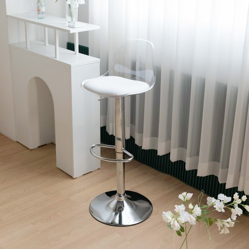 [리퍼상품]  CPB059 루시드 투명 바텐 등받이 높은 바 체어 쿠션 라운지 카페 와인바 높이조절 홈바 의자